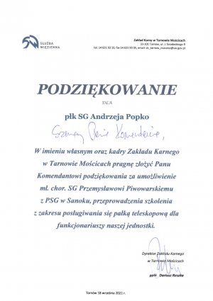 Podziękowanie Zakład Karny w Tarnowie