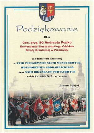 Podziękowanie za udział w pielgrzymce