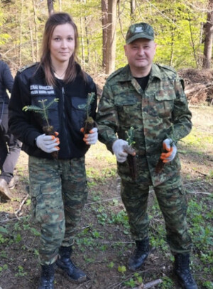 Funkcjonariusze SG podczas akcji sadzenia drzew 