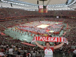 Krysia na meczu inaugurującym Mistrzostwa Świata w Siatkówce 2014 r. 